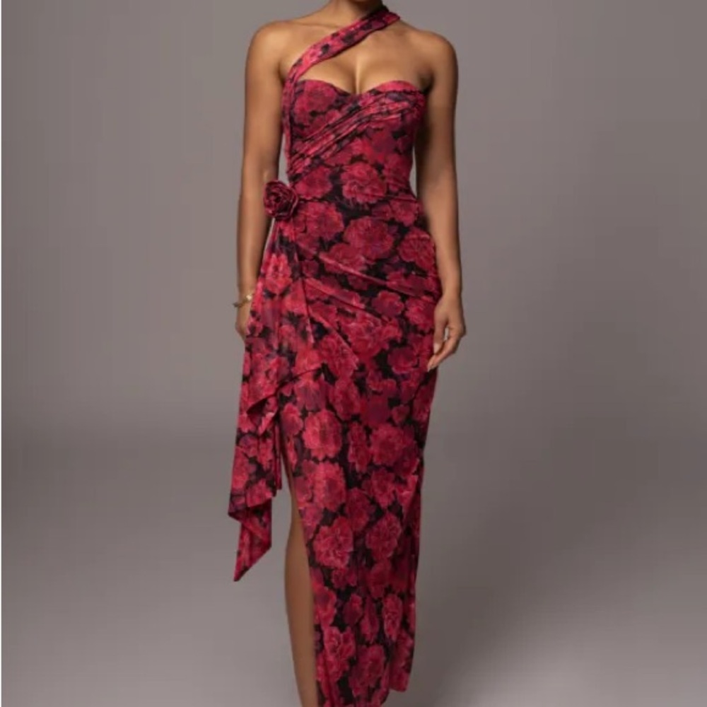 One-Shoulder Pink Floral Dress